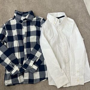 Two Boy’s Long Sleeve Dress Shirts blue plaid and white size 8